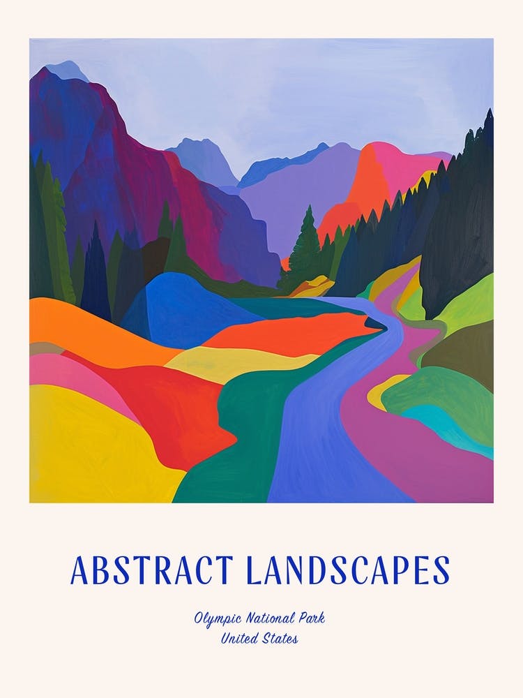 Colourful Abstract Olympic National Park Usa 4 Poster Blue