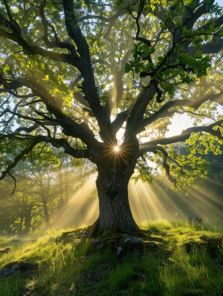 Oak Tree With Sun Rays