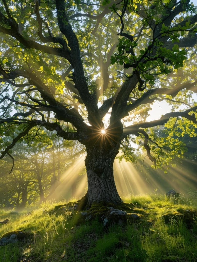 Oak Tree With Sun Rays