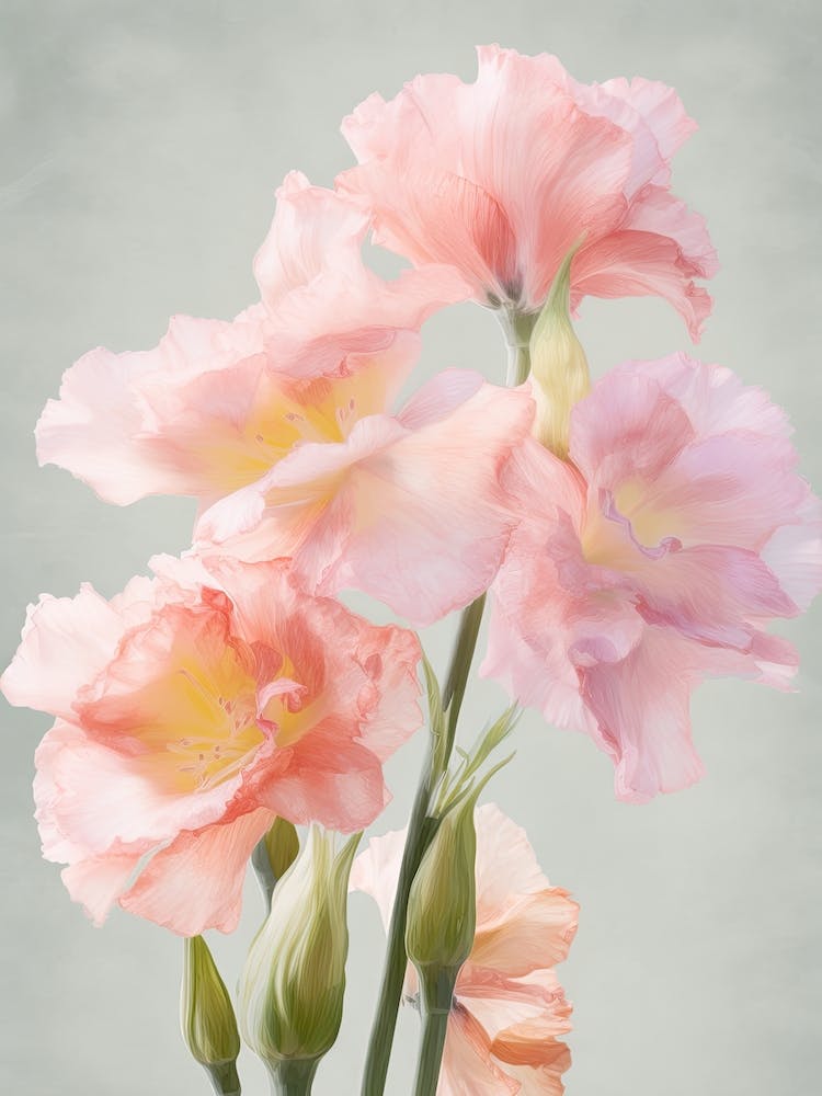 Gladioli Flowers Acrylic Painting In Pastel Colours 1