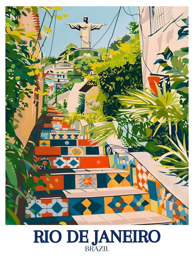 Rio De Janeiro Poster Selarón Staircase Print Rio De Janeiro Art Christ The Redeemer Statue Rio De Janeiro Print Selarón Poster