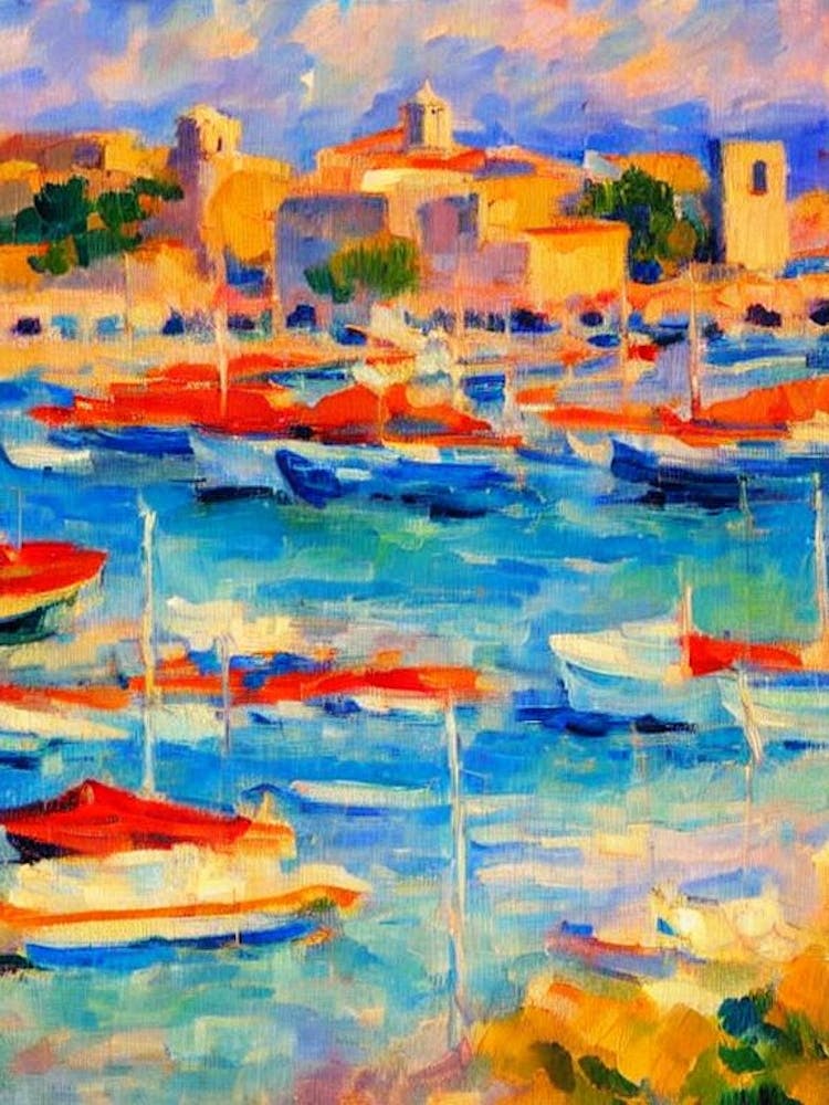 Port Of Rhodes Greece Brushwork Painting harbour