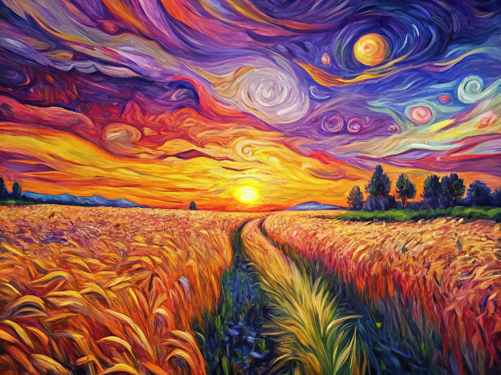 Van Gogh A Sunset Over A Wheatfield With Orange An