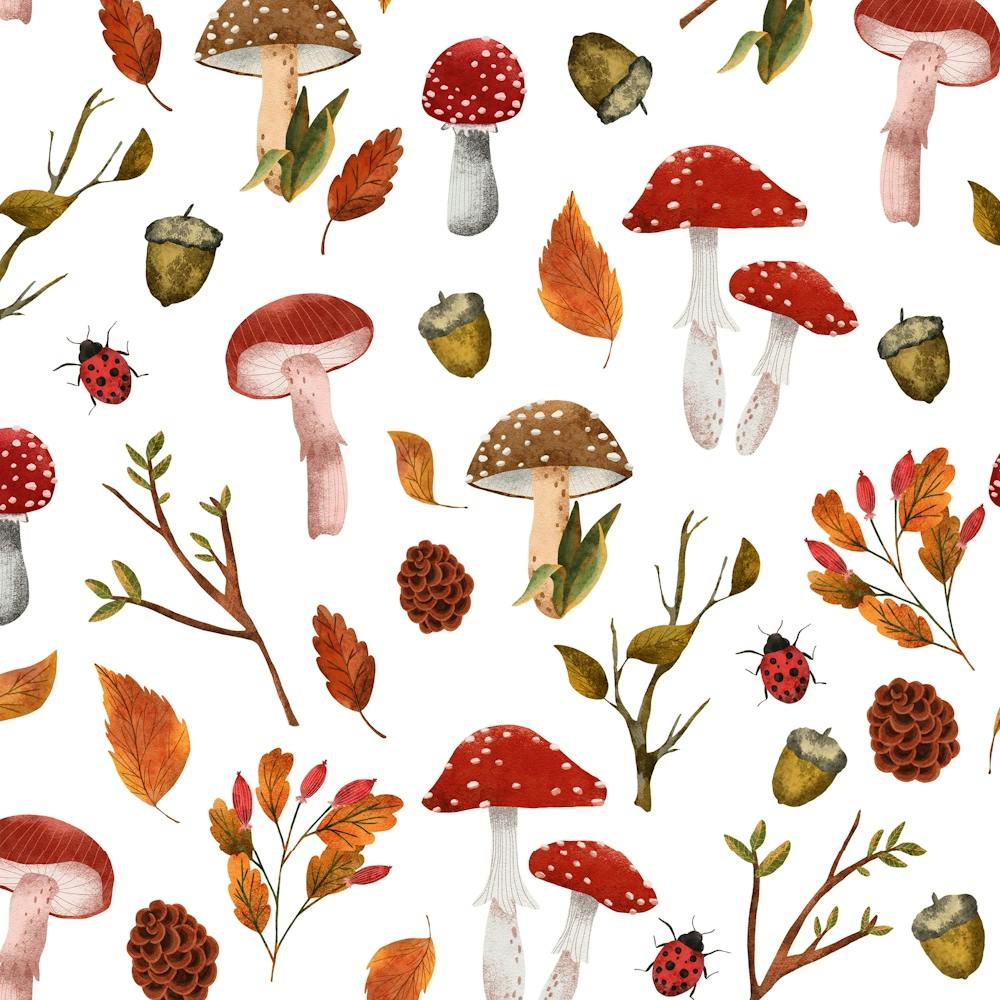 Forest mushrooms seamless pattern