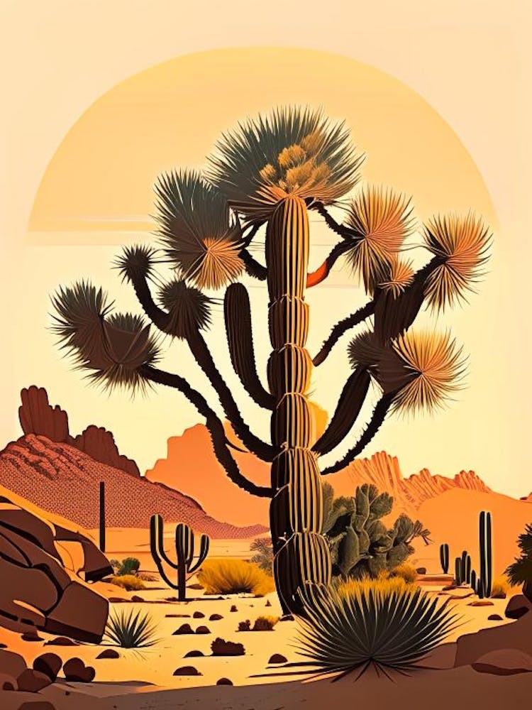 Joshua Trees In Mojave Desert Retro Illustration (4)