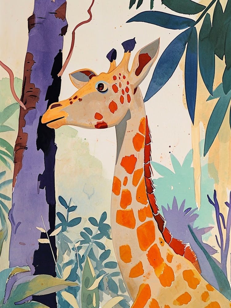 Giraffe Scratching Against The Tree Portrait 4