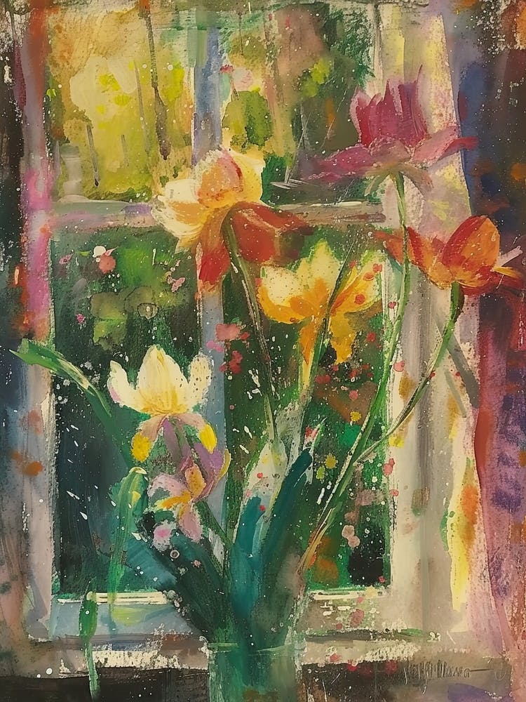 Tulip Flowers On A Cottage Window 4