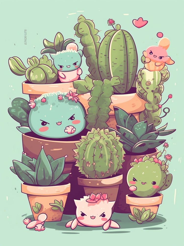 Succulents Kawaii Illustration 1