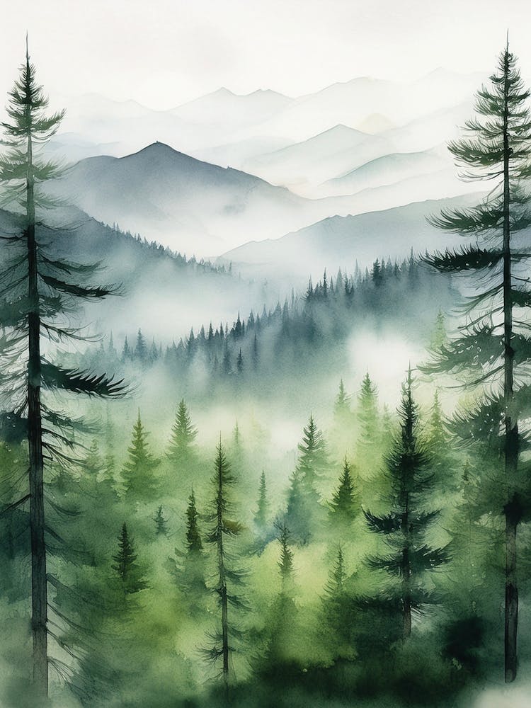 Peinture d'Art Montagnes Appalaches Pins brumeux, Paysage Vintage, Paysage Vintage, Art Mural Champêtre, Affiche d'Art Botanique, Impressions de Forêt de Pins des Montagnes Appalaches.01 (43) 1
