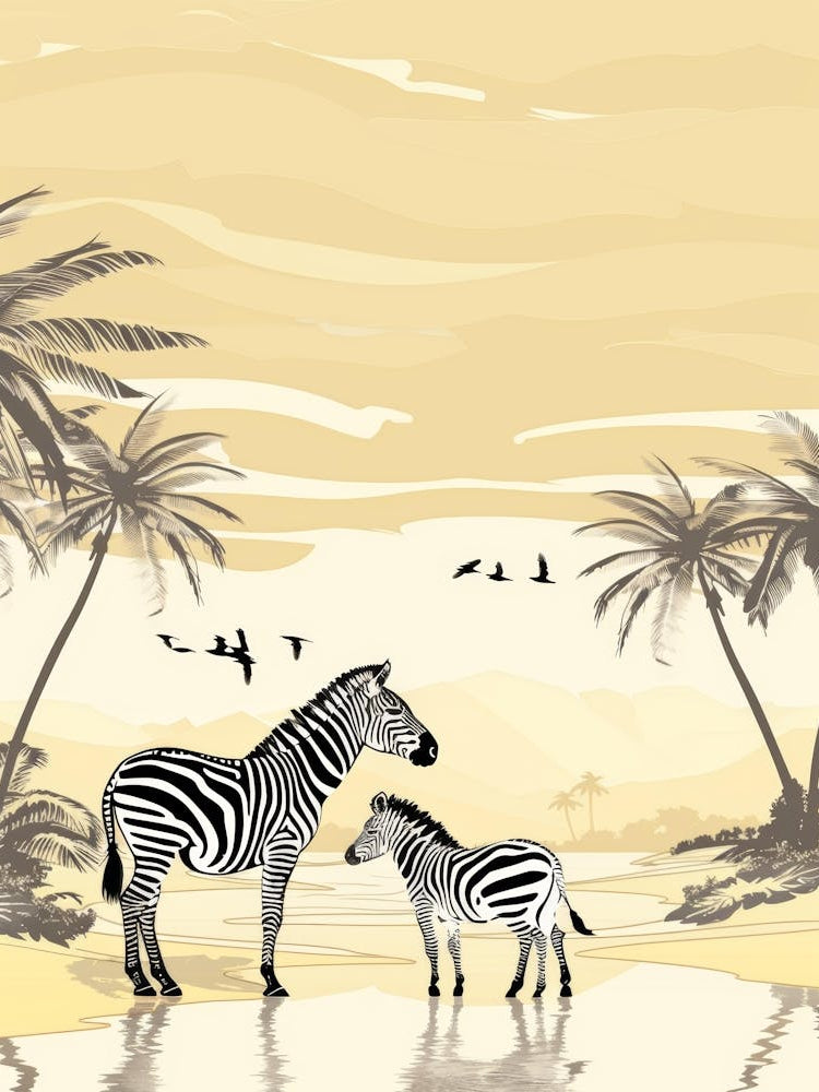 Zebras On The Beach Vector