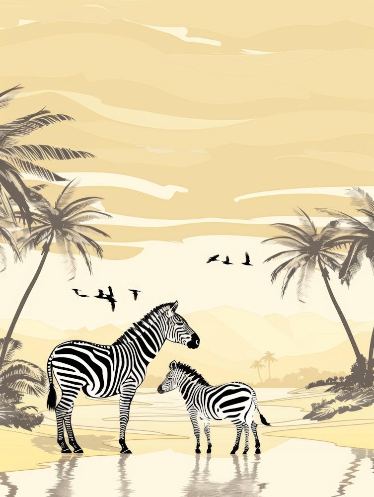Zebras On The Beach Vector