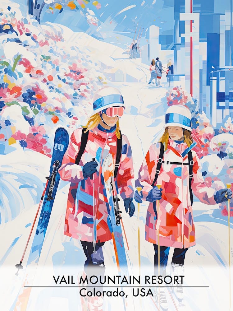 Vail Mountain Resort   Colorado Usa, Ski Resort Poster Illustration 3