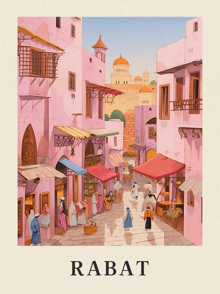Rabat Morocco 4 Vintage Pink Travel Illustration Poster