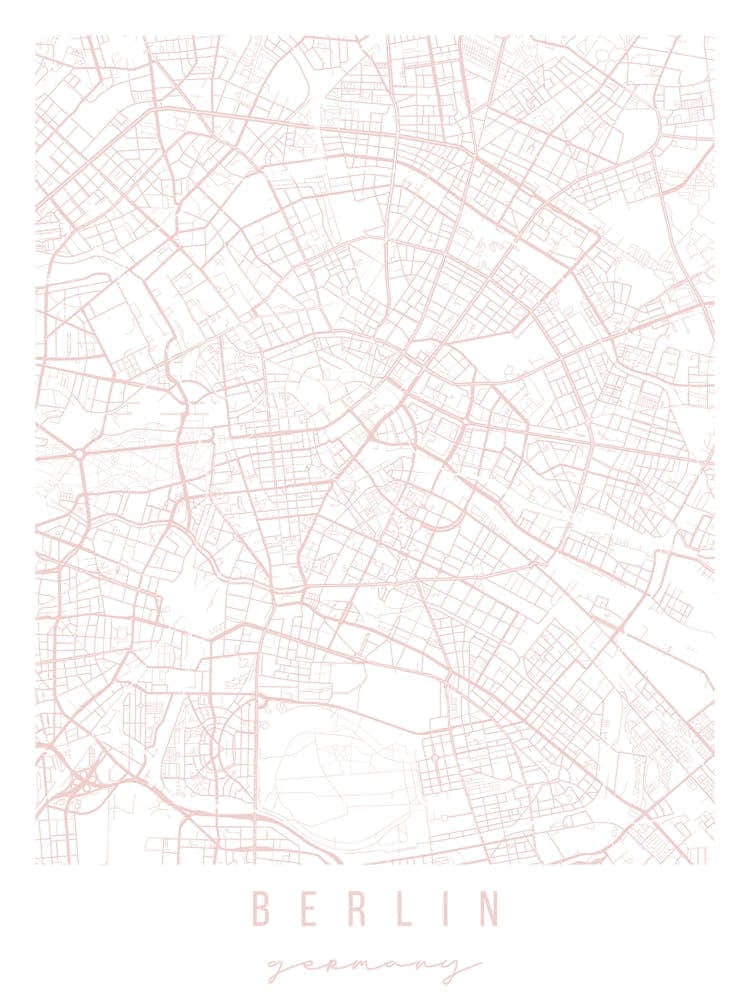 Berlin Germany Light Pink Minimal Street Map