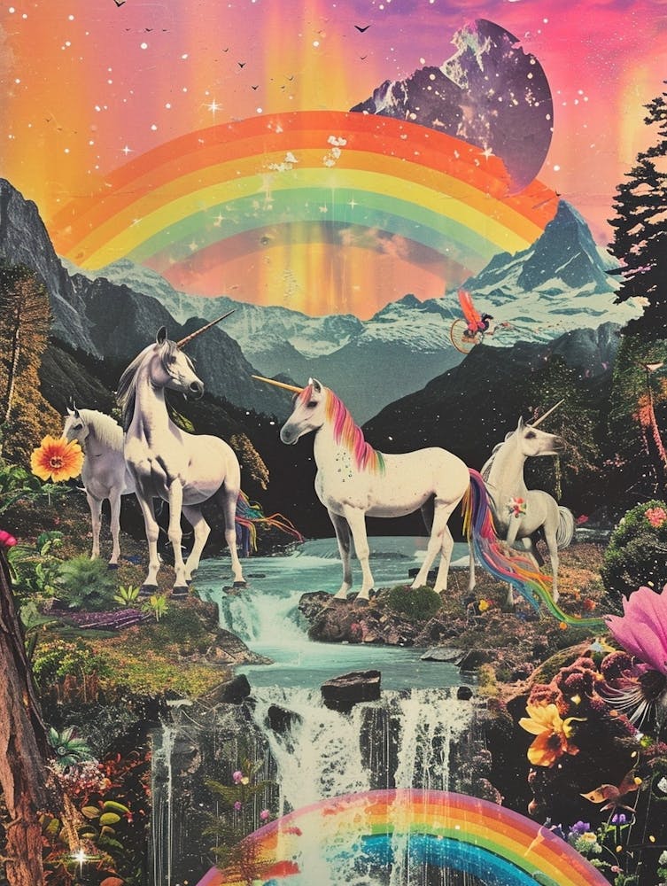 Kitsch Collage Licorne Arc-en-ciel 1
