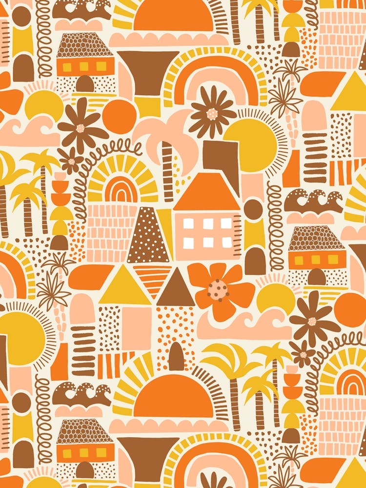 City by the Sea Sunset - Abstract Tropical Landscape