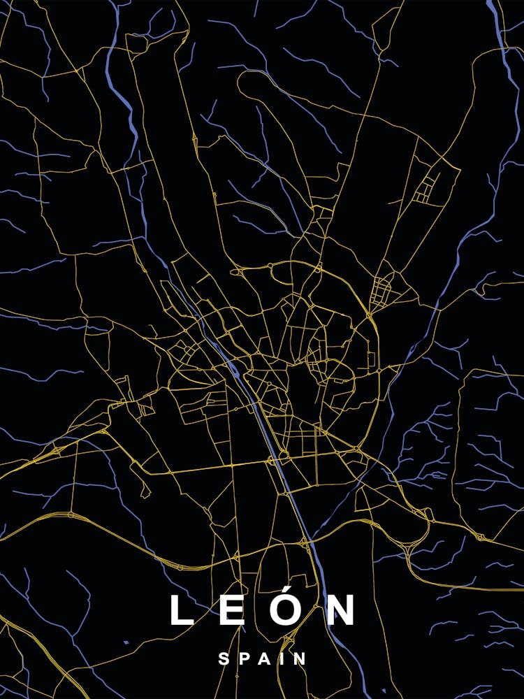 Leon Spain City Map Black and Gold