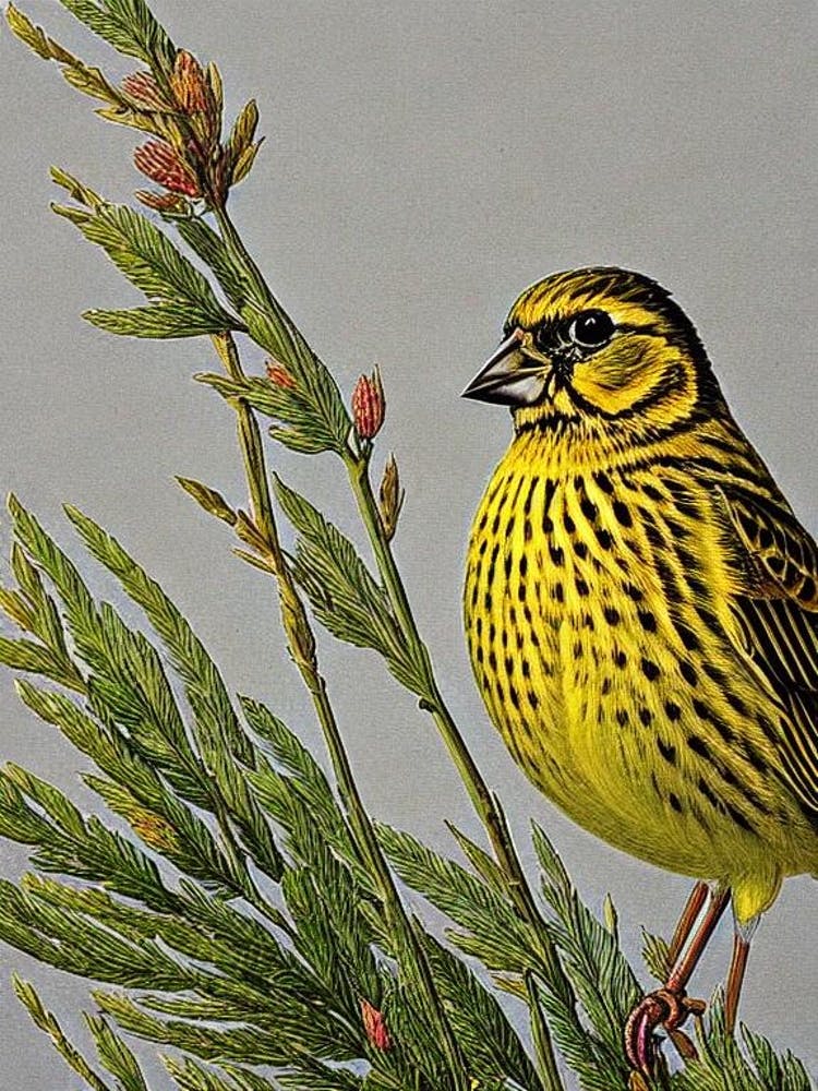 Yellowhammer Haeckel Style Vintage Illustration Bird