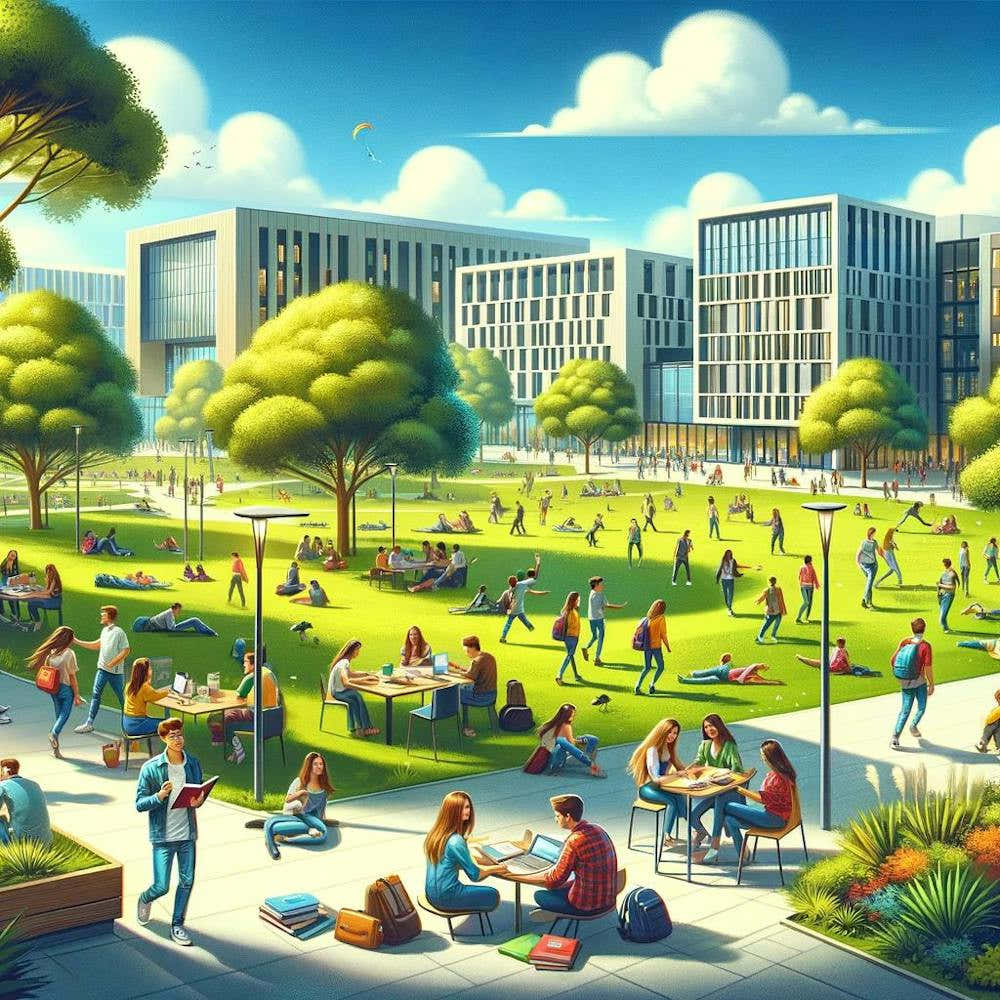 University Life Wall Print Art A Dynamic University Campus Scene Capturing The Essence Of Student Life, Perfect For Inspiring And Motivating Any Space