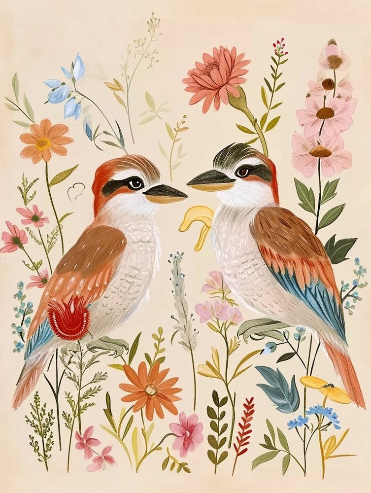 Folksy Floral Animal Drawing Kookaburra 3