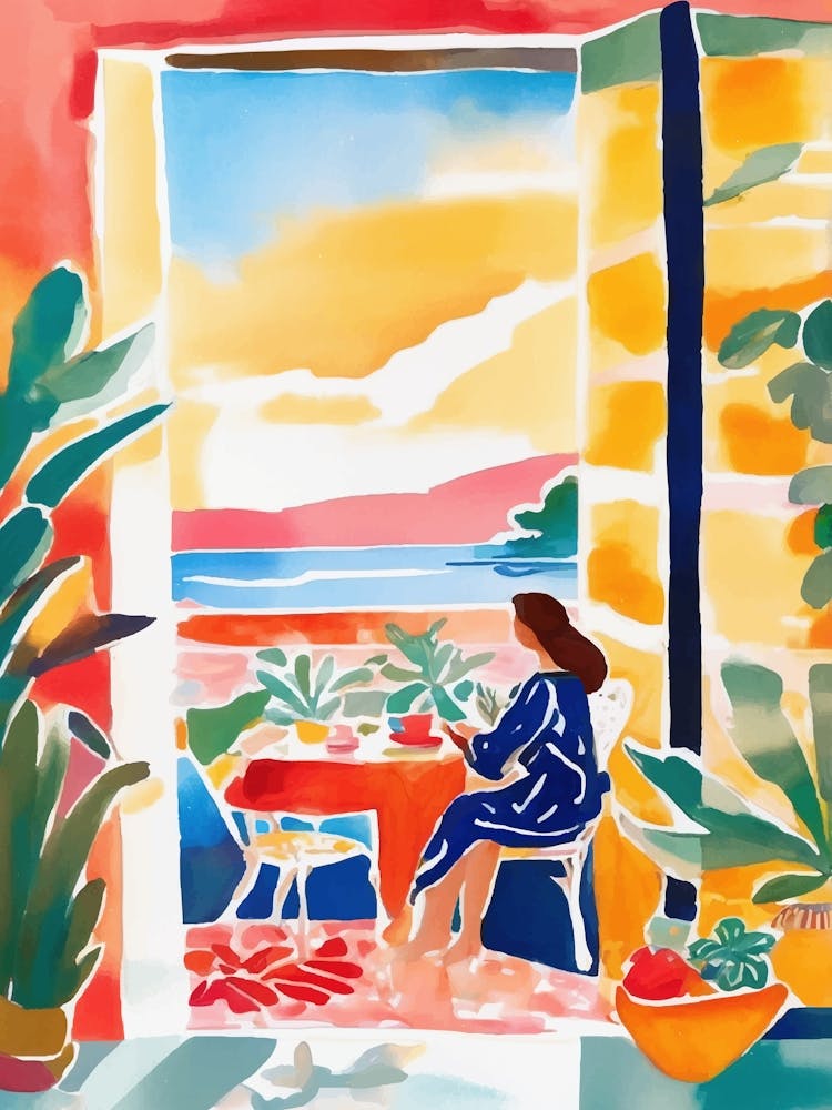 Woman At The Window looking the sunset