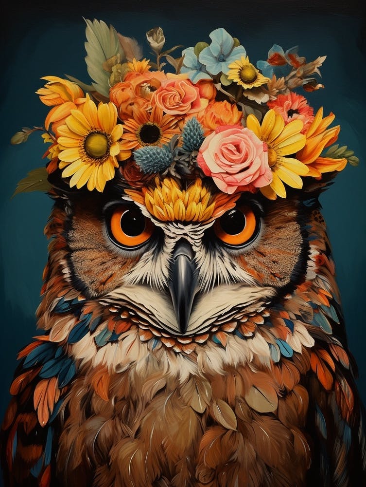 Bird With A Flower Crown Great Horned Owl 3