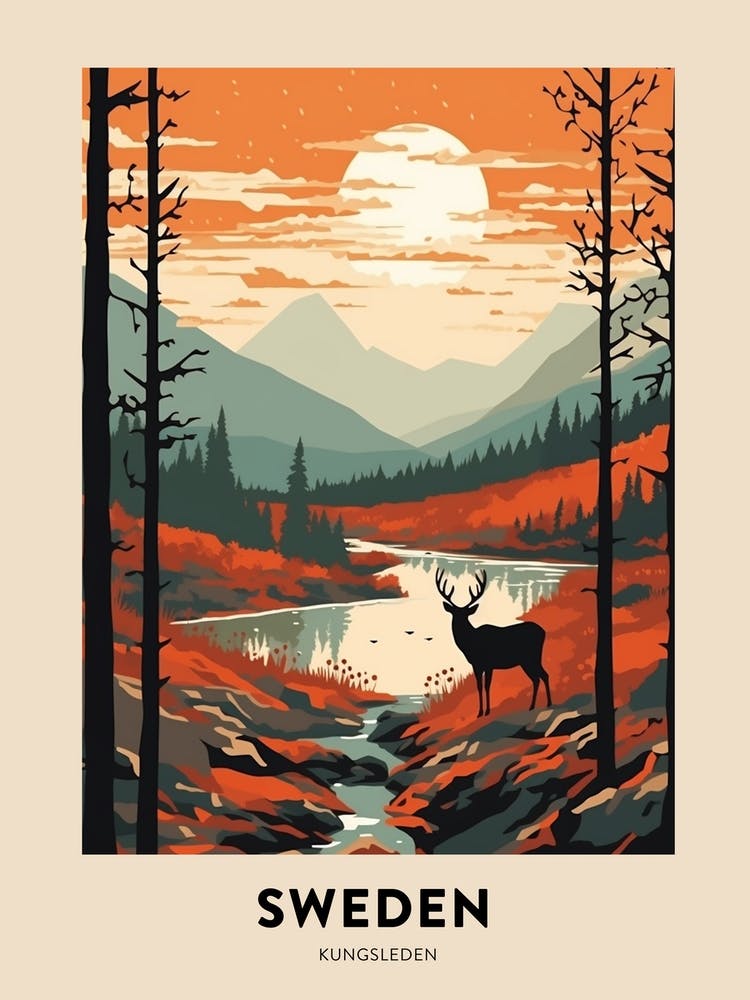Kungsleden Sweden 2 Vintage Hiking Travel Poster