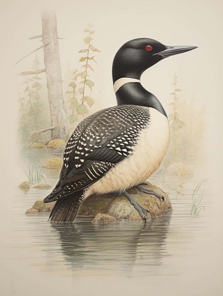 Vintage Bird Drawing Loon 2