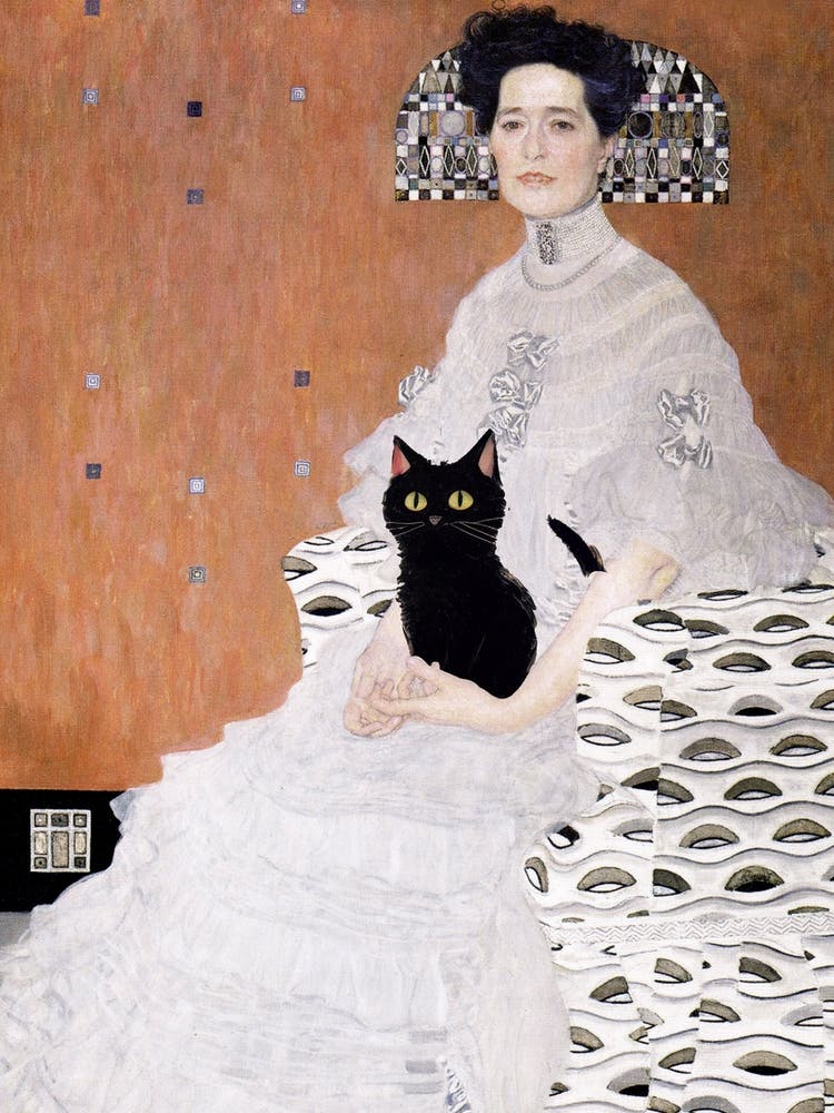 Gustav Klimt Style, Bildnis Fritza Riedler With A Black Cat