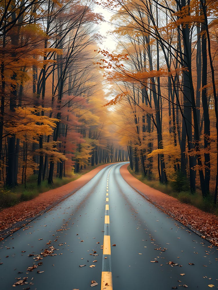 Autumn Road In The Forest