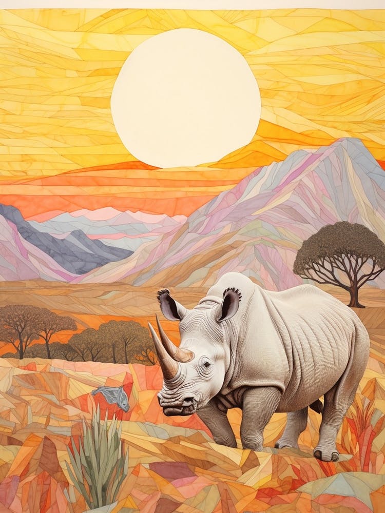 Patchwork Rhino At Sunset