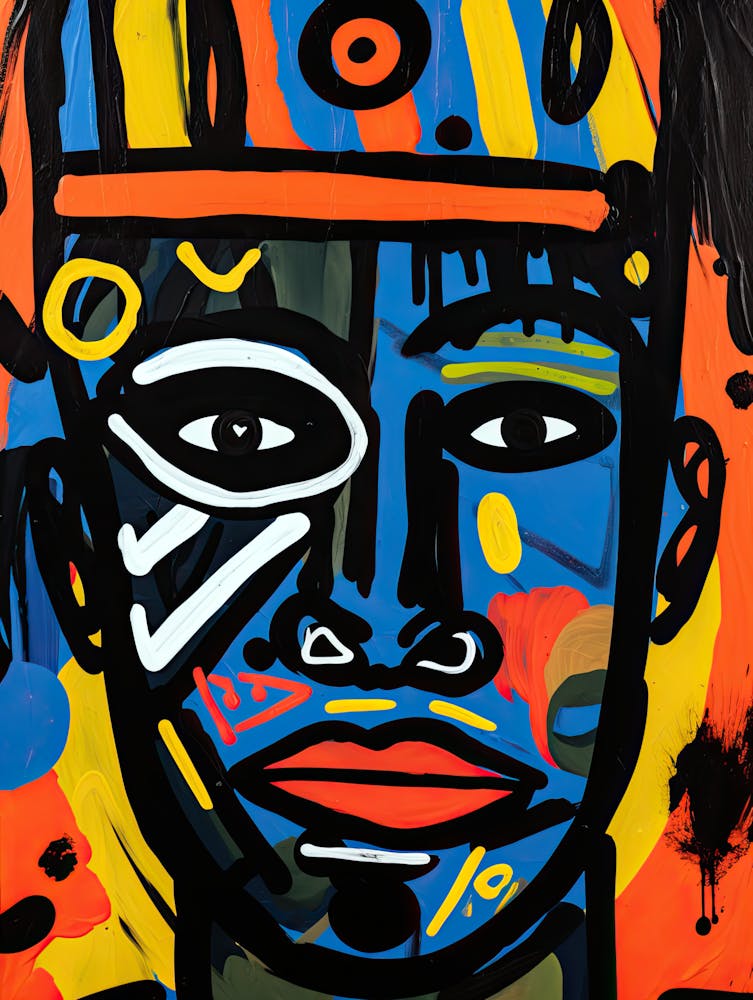 Afrofuturism, African tribe man, Basquiat style
