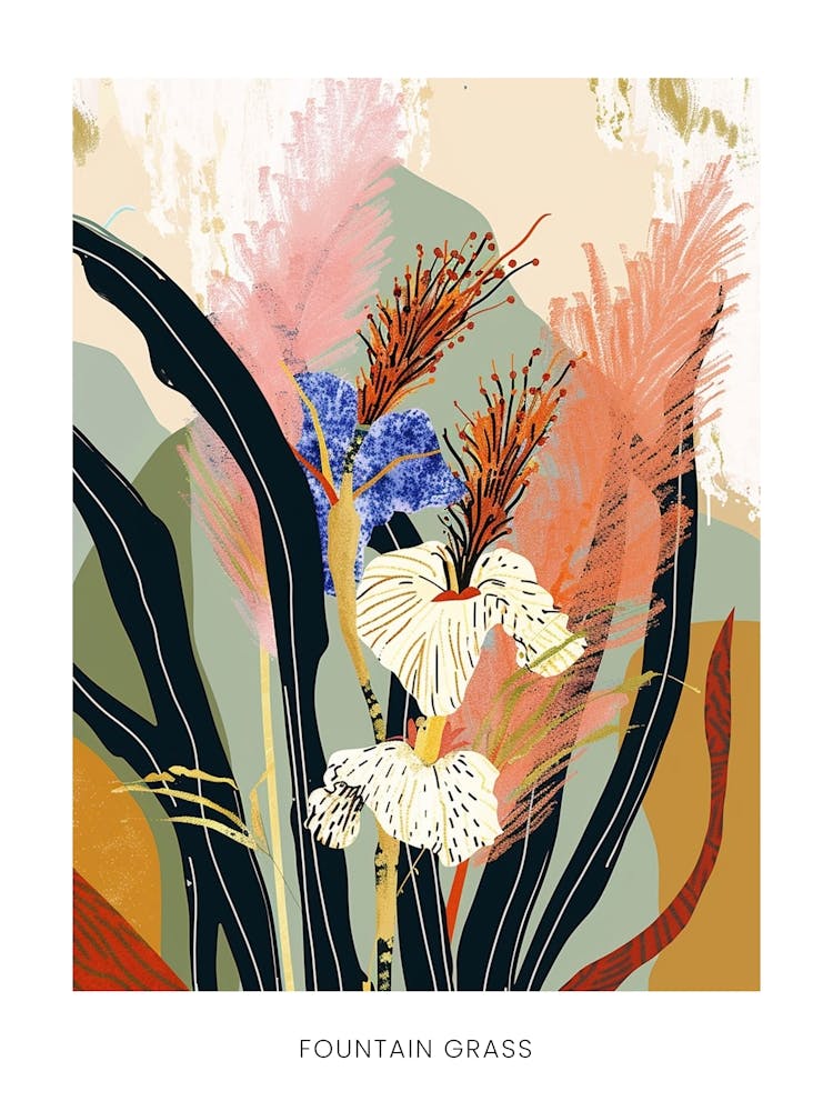 Colourful Flower Illustration Poster Fountain Grass 2