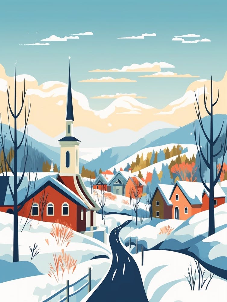 Vintage Winter Travel Illustration Abisko Sweden 1