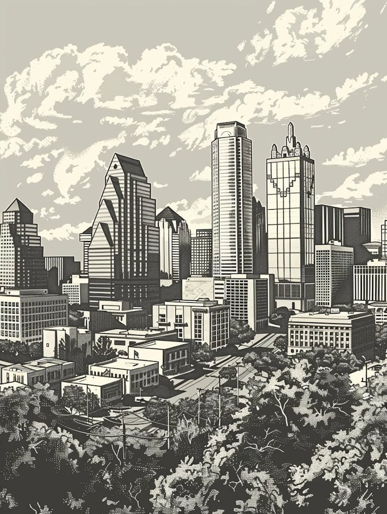Duotone Illustration Skyline Austin Texas 2
