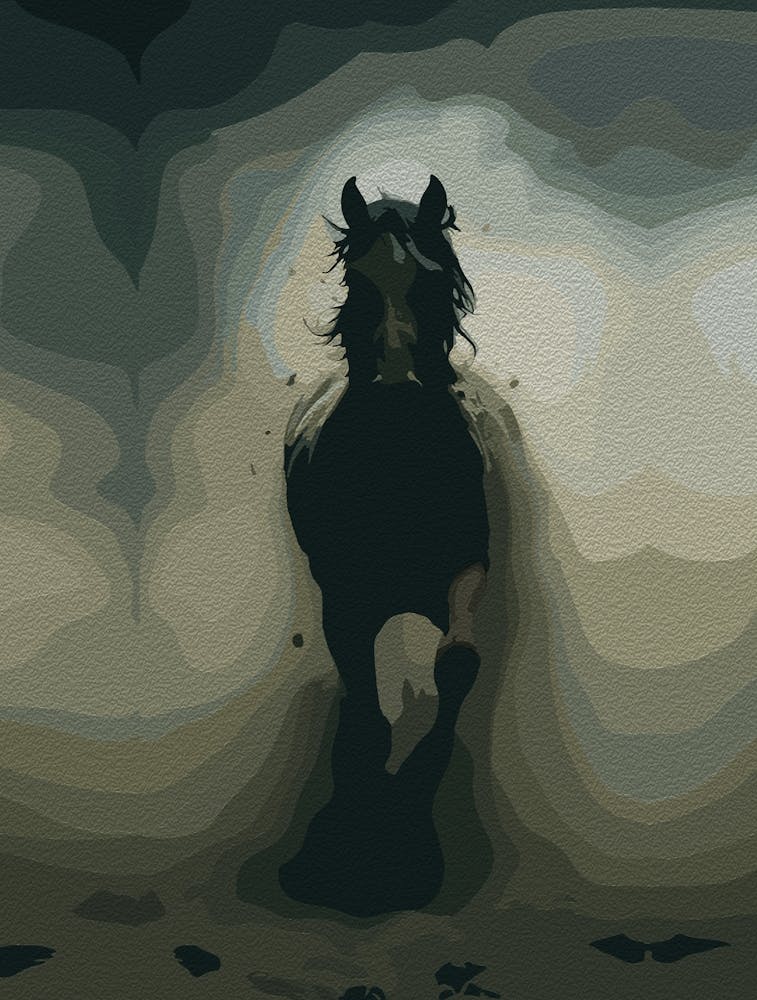 Powerful Black Stallion In Motion