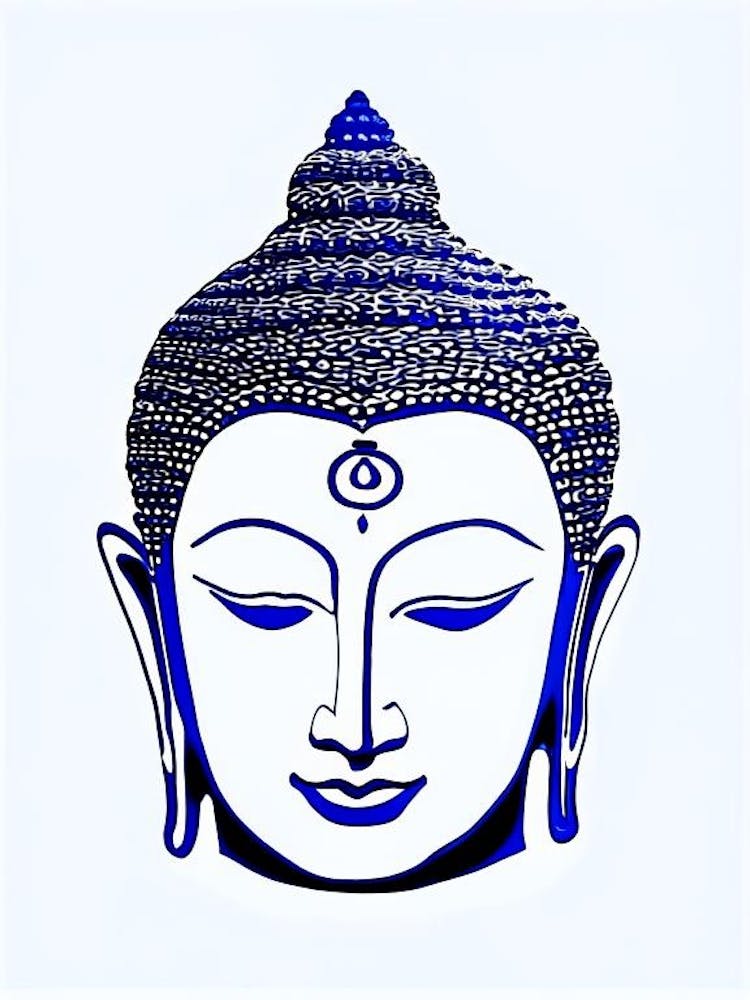 Buddha Symbol Blue And White Line Drawing