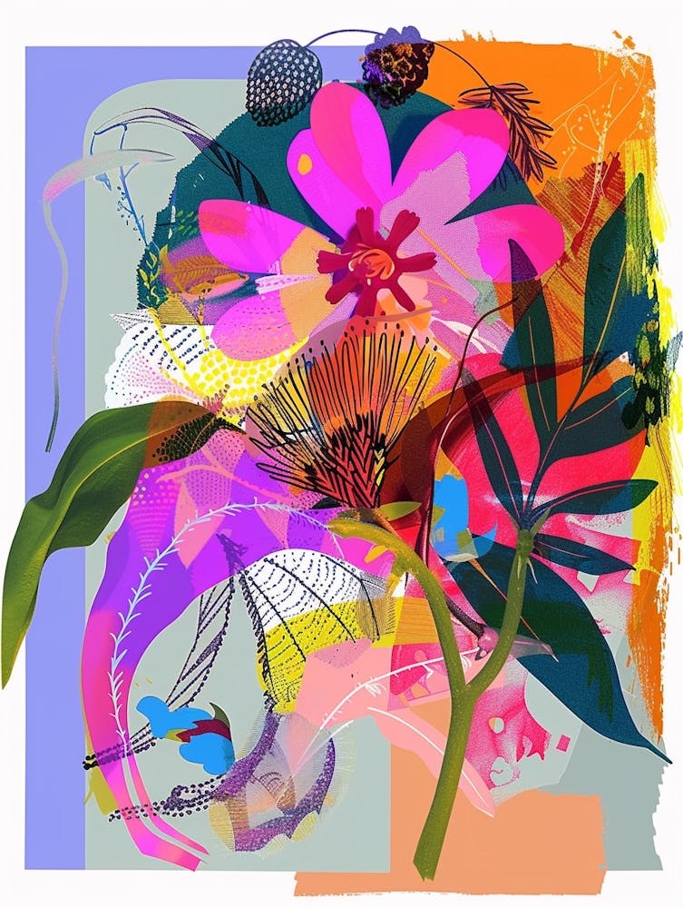 Phlox 1 Neon Flower Collage