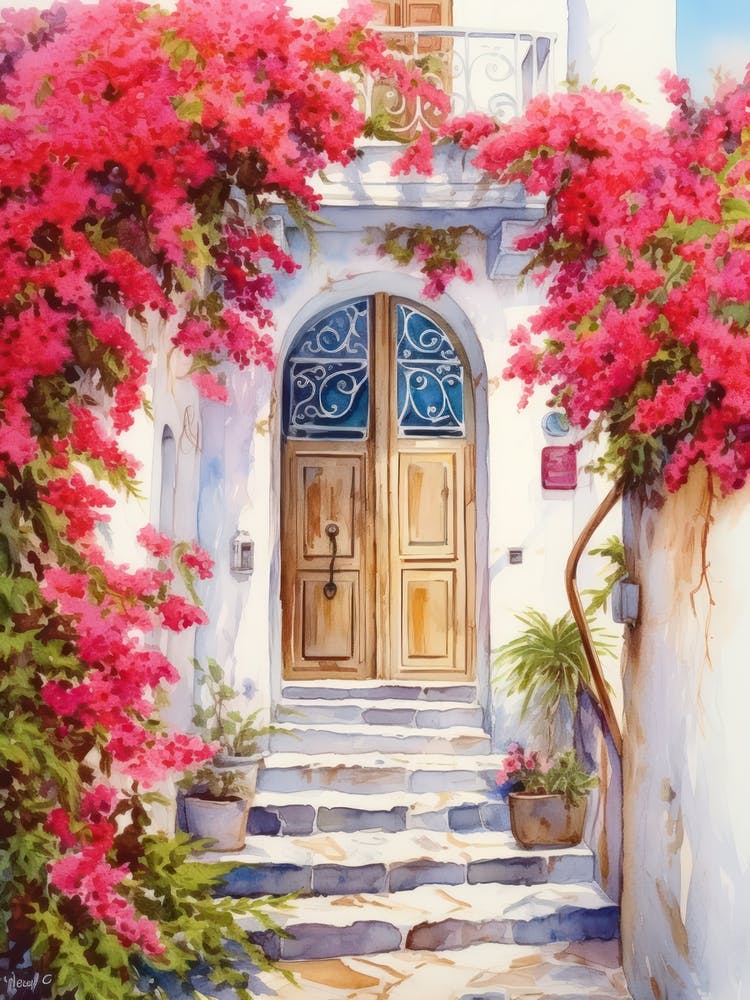 Amalfi, Italy   Mediterranean Doors Watercolour Painting 12