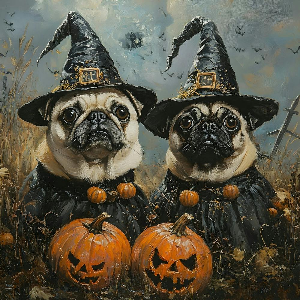 Halloween Möpse in Öl 13
