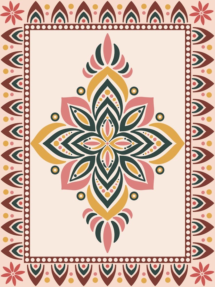 WA240011 - Chic Pink and Green Mandala - Elegant Bohemian Art Design