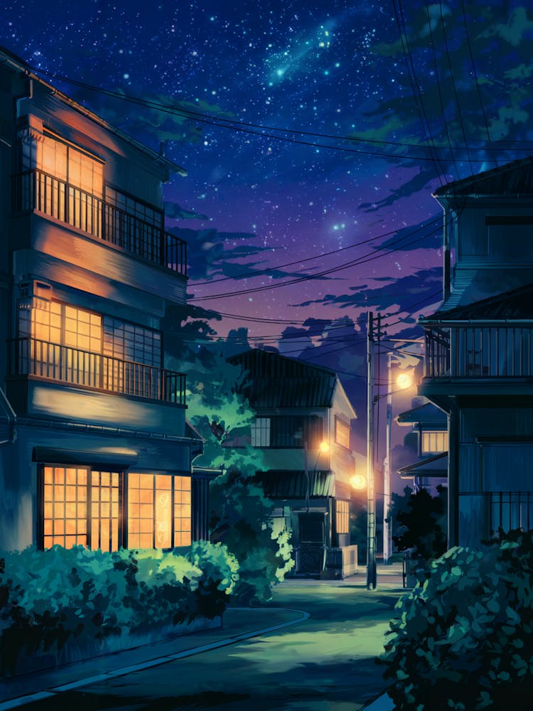 Lofi Anime Art, Lofi Aesthetic Poster, Air Generated Art, Anime Posters, Cityscape, Urban Balcony, Subtle Anime Merch, Night Cityscape, Anime Gift