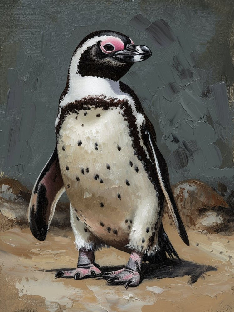 African Penguin Fernandina Island Oil Painting 2