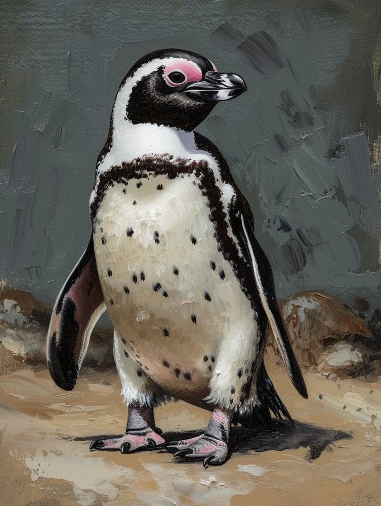African Penguin Fernandina Island Oil Painting 2
