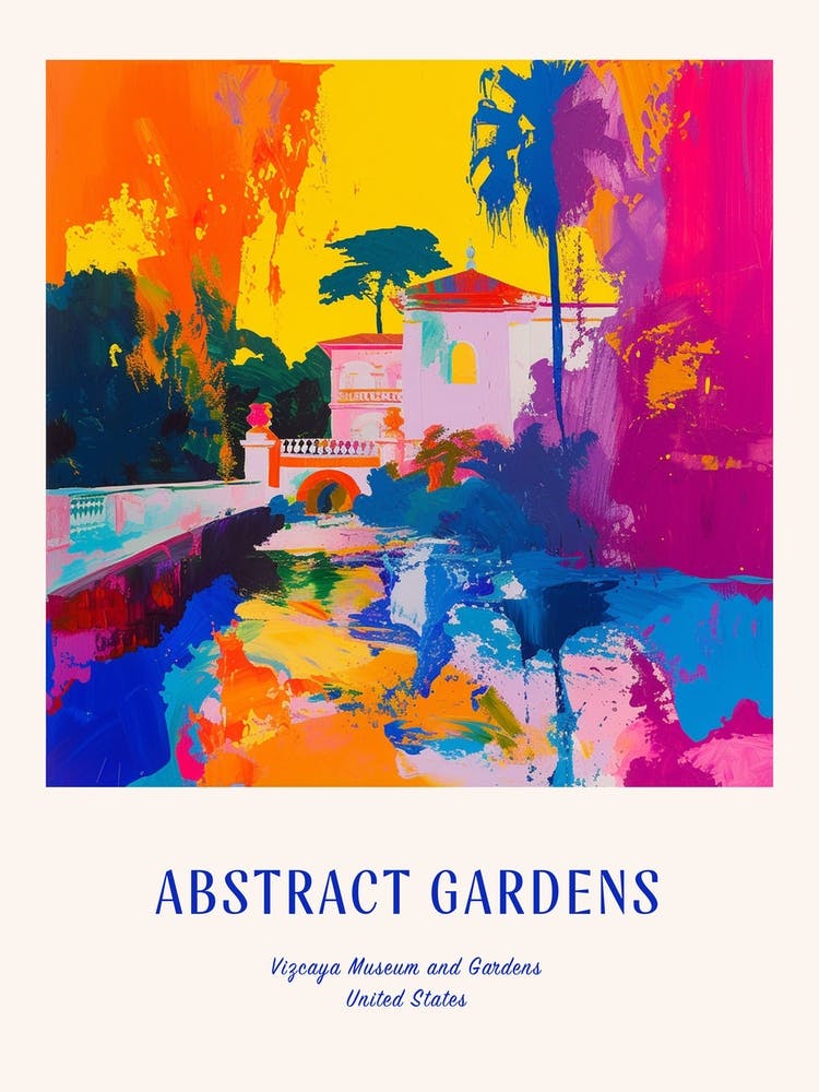 Colourful Gardens Vizcaya Museum And Gardens Usa 1 Blue Poster