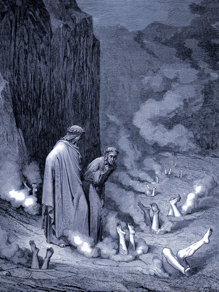 Inferno Canto 19, The Punishment of the Simonists in Burning Pits - Gustave Doré, 1866 in Remastered HD