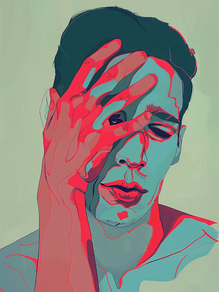 Man With Hand On Face - city wall art, colorful wall art, home decor, minimal art, modern wall art, wall art, wall decoration, wall print colourful wall art, decor wall art, digital art, digital art download, interior wall art, downloadable art, eclectic wall, fantasy wall art, home decoration, home decor wall, printable art, printable wall art, wall art prints, artistic expression, contemporary, modern art print,