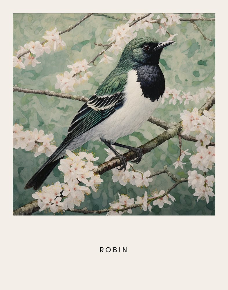 Ohara Koson Inspired Bird Painting Robin 3 Poster