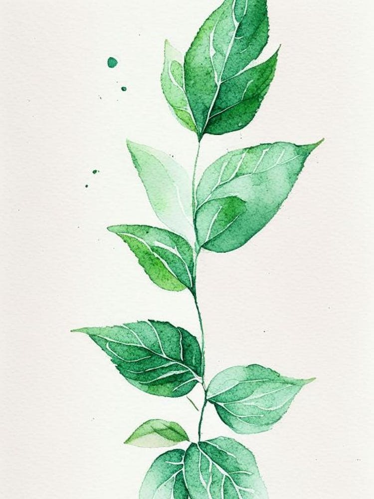 Grünminzblatt Minimalistisches Aquarell 1