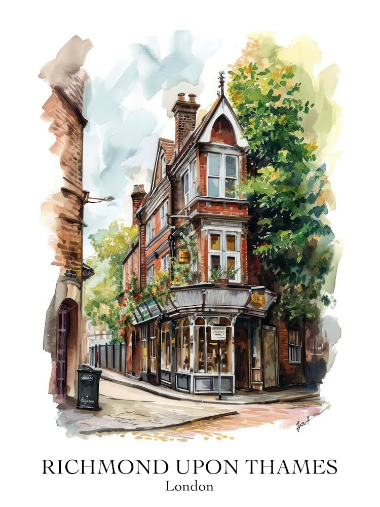 Richmond Upon Thames London Borough   Street Watercolour 3 Poster